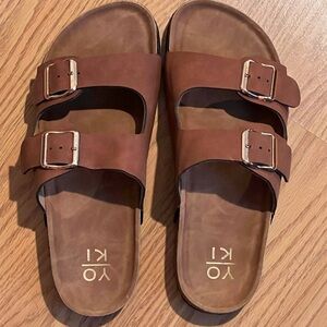 Yoki Brown Double-Buckle Sandals